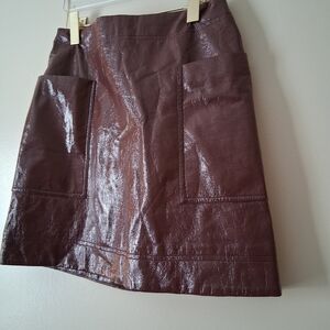 Anthropologie Shiny Deep Burgundy Patent A-Line Skirt
